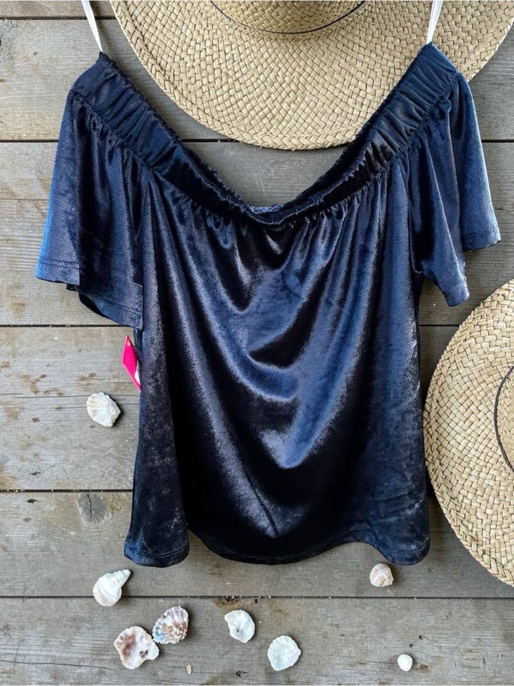 Off-Shoulder, Navy & Velvet Summer Top